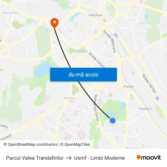 Harta de Parcul Valea Trandafirilor către Usmf - Limbi Moderne