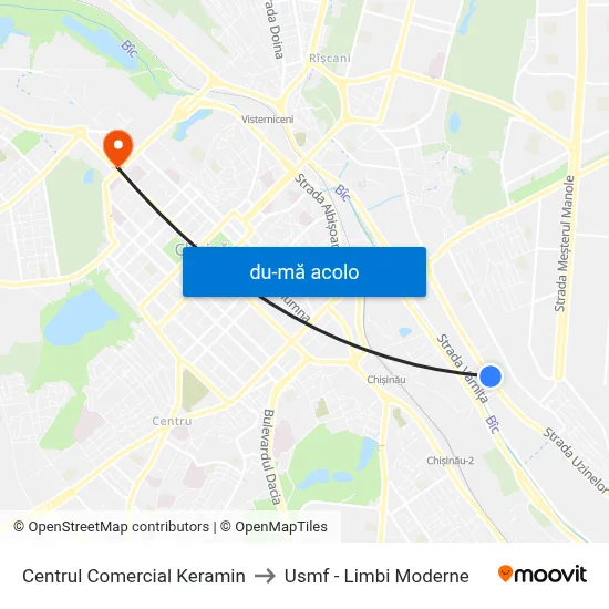 Harta de Centrul Comercial Keramin către Usmf - Limbi Moderne