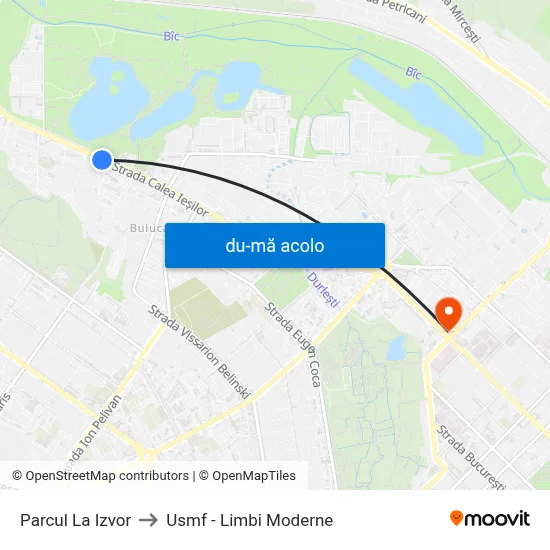 Harta de Parcul La Izvor către Usmf - Limbi Moderne