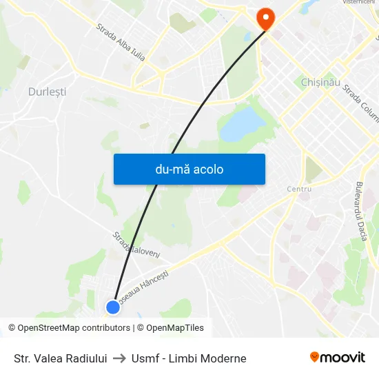 Harta de Str. Valea Radiului către Usmf - Limbi Moderne