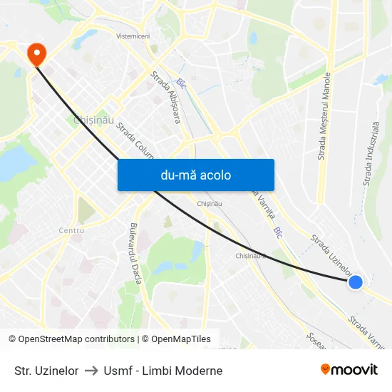 Harta de Str. Uzinelor către Usmf - Limbi Moderne