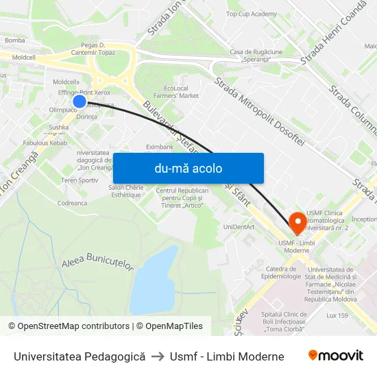 Harta de Universitatea Pedagogică către Usmf - Limbi Moderne