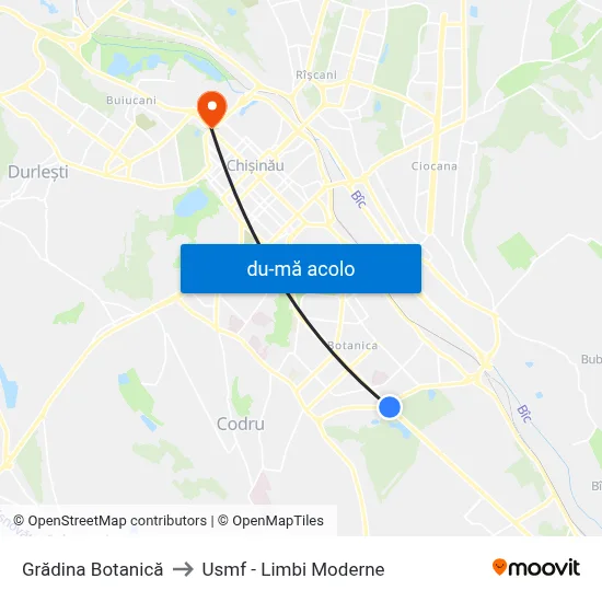Harta de Grădina Botanică către Usmf - Limbi Moderne