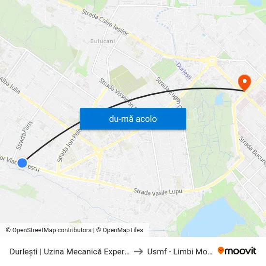 Harta de Durlești | Uzina Mecanică Experimentală către Usmf - Limbi Moderne