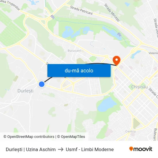 Harta de Durlești | Uzina Aschim către Usmf - Limbi Moderne