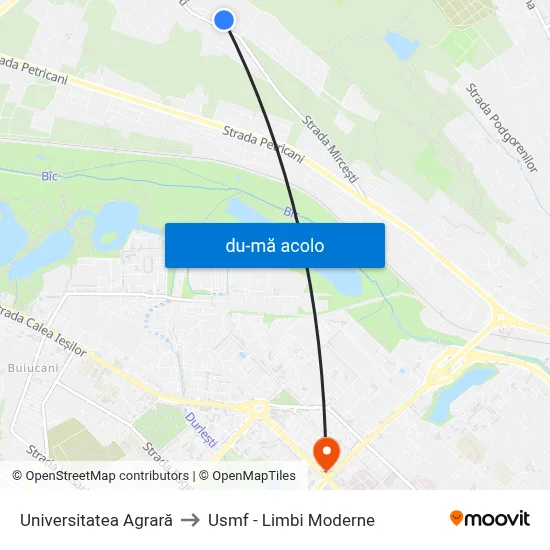 Harta de Universitatea Agrară către Usmf - Limbi Moderne