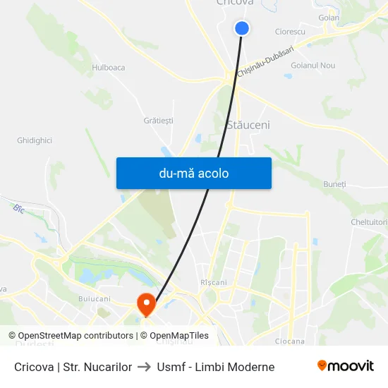 Harta de Cricova | Str. Nucarilor către Usmf - Limbi Moderne
