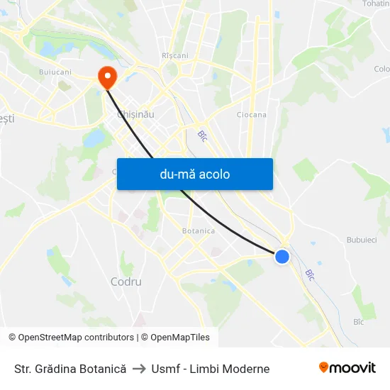 Harta de Str. Grădina Botanică către Usmf - Limbi Moderne