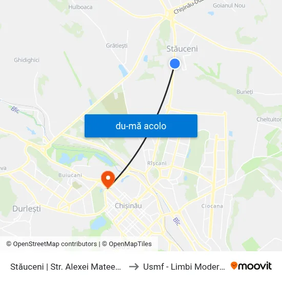 Harta de Stăuceni | Str. Alexei Mateevici către Usmf - Limbi Moderne