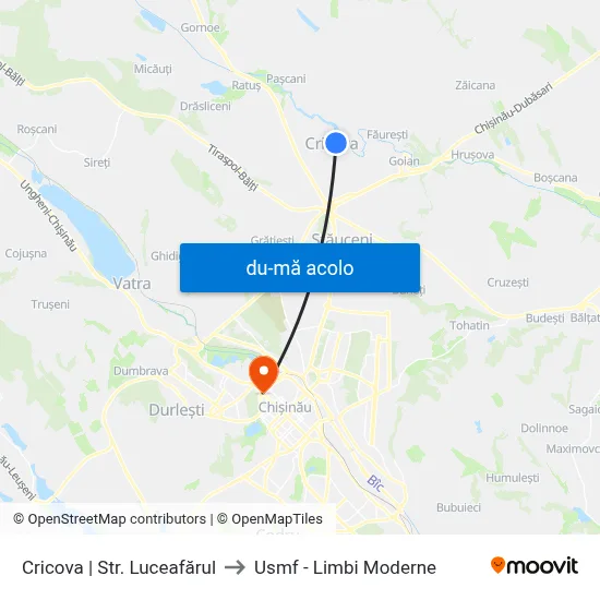 Harta de Cricova | Str. Luceafărul către Usmf - Limbi Moderne