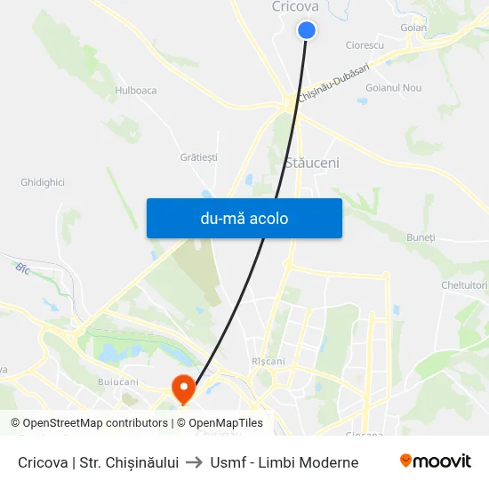 Harta de Cricova | Str. Chișinăului către Usmf - Limbi Moderne