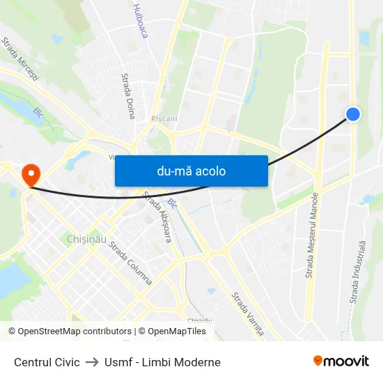 Harta de Centrul Civic către Usmf - Limbi Moderne