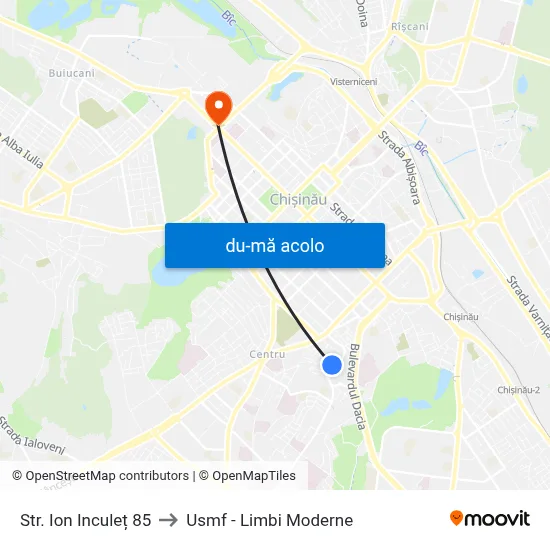 Harta de Str. Ion Inculeț 85 către Usmf - Limbi Moderne