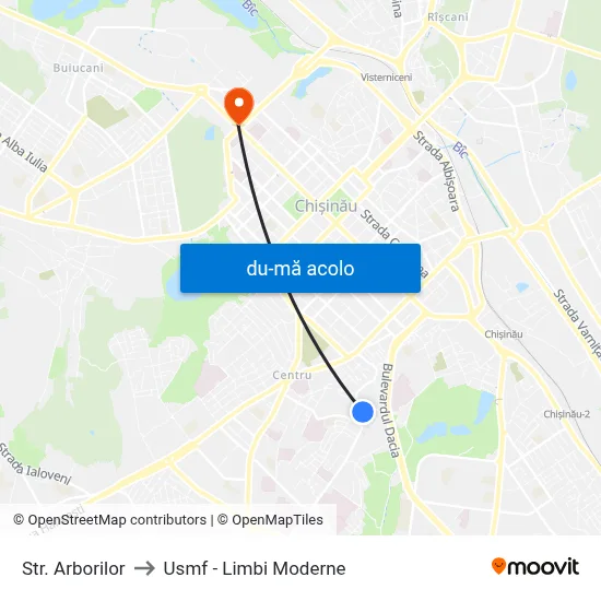 Harta de Str. Arborilor către Usmf - Limbi Moderne