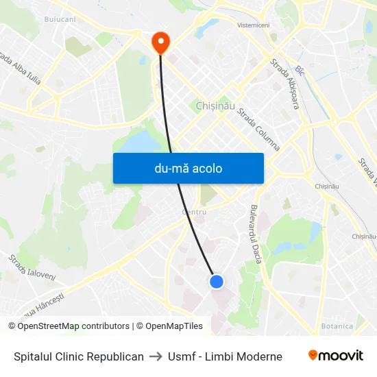 Harta de Spitalul Clinic Republican către Usmf - Limbi Moderne