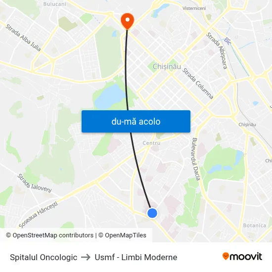 Harta de Spitalul Oncologic către Usmf - Limbi Moderne
