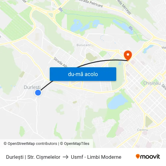 Harta de Durlești | Str. Cișmelelor către Usmf - Limbi Moderne