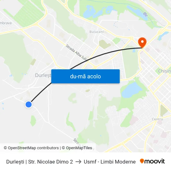 Harta de Durlești | Str. Nicolae Dimo 2 către Usmf - Limbi Moderne