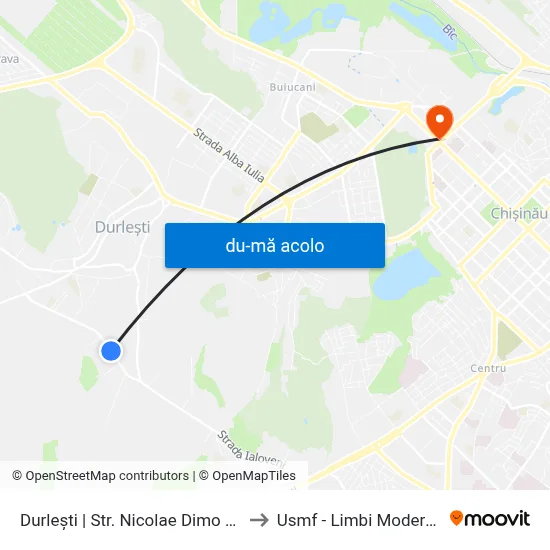 Harta de Durlești | Str. Nicolae Dimo 27 către Usmf - Limbi Moderne