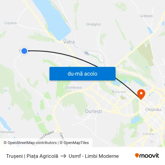 Harta de Trușeni | Piața Agricolă către Usmf - Limbi Moderne