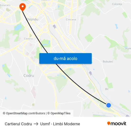 Harta de Cartierul Codru către Usmf - Limbi Moderne