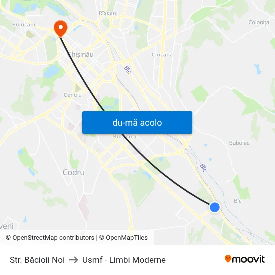 Harta de Str. Băcioii Noi către Usmf - Limbi Moderne