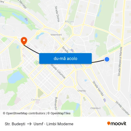 Harta de Str. Budești către Usmf - Limbi Moderne