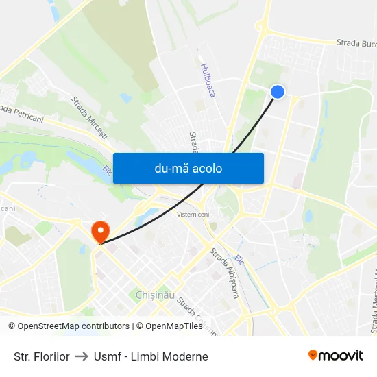 Harta de Str. Florilor către Usmf - Limbi Moderne