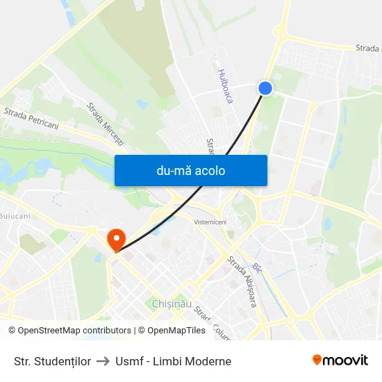 Harta de Str. Studenților către Usmf - Limbi Moderne