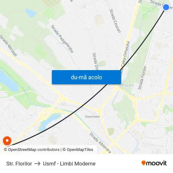 Harta de Str. Florilor către Usmf - Limbi Moderne