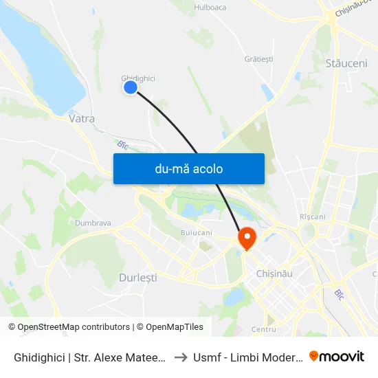 Harta de Ghidighici | Str. Alexe Mateevici către Usmf - Limbi Moderne
