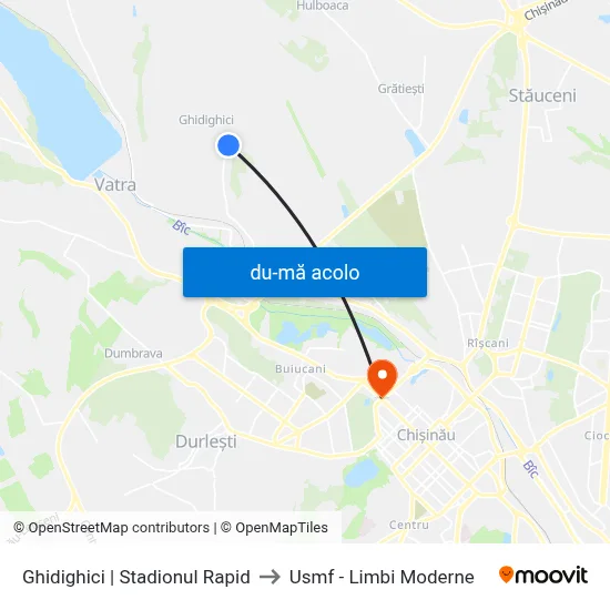 Harta de Ghidighici | Stadionul Rapid către Usmf - Limbi Moderne