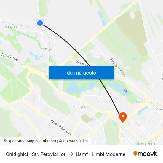 Harta de Ghidighici | Str. Feroviarilor către Usmf - Limbi Moderne