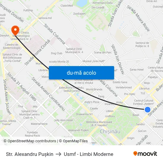 Harta de Str. Alexandru Pușkin către Usmf - Limbi Moderne