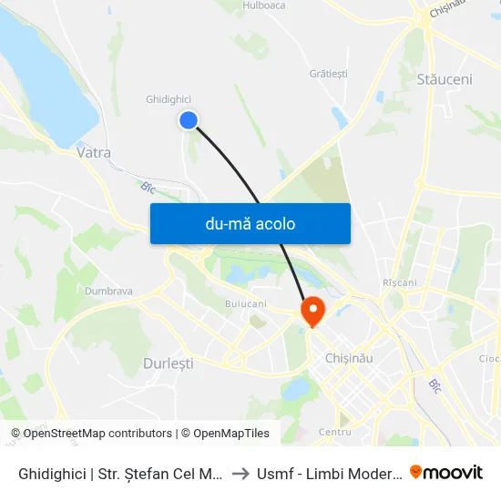 Harta de Ghidighici | Str. Ștefan Cel Mare către Usmf - Limbi Moderne