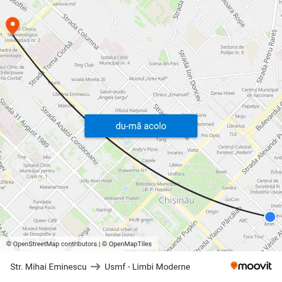 Harta de Str. Mihai Eminescu către Usmf - Limbi Moderne