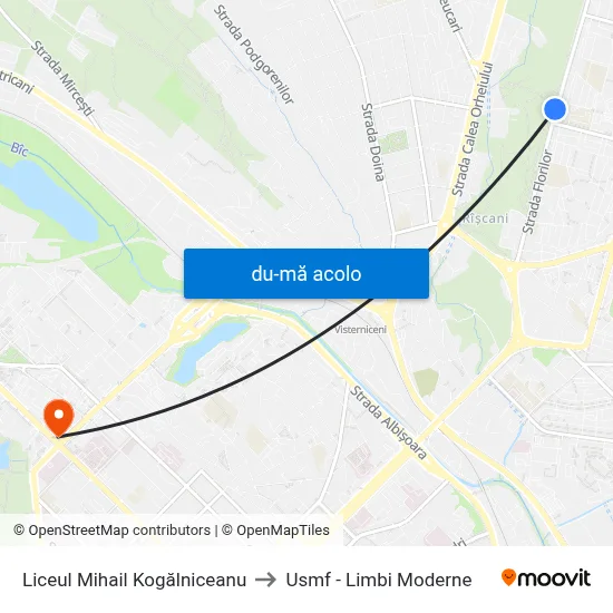 Harta de Liceul Mihail Kogălniceanu către Usmf - Limbi Moderne