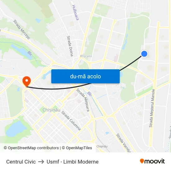 Harta de Centrul Civic către Usmf - Limbi Moderne
