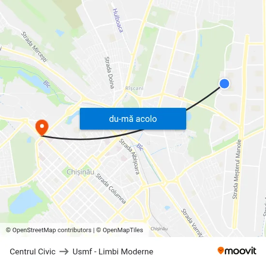 Harta de Centrul Civic către Usmf - Limbi Moderne