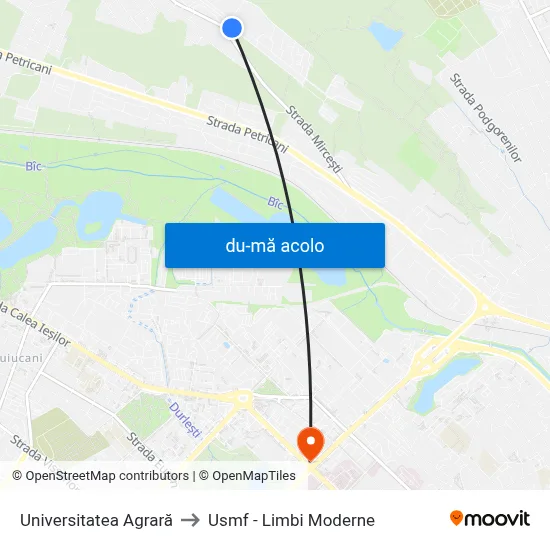 Harta de Universitatea Agrară către Usmf - Limbi Moderne