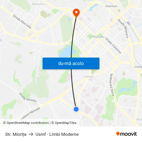 Harta de Str. Miorița către Usmf - Limbi Moderne
