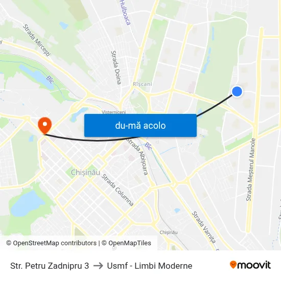 Harta de Str. Petru Zadnipru 3 către Usmf - Limbi Moderne