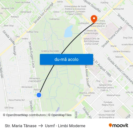 Harta de Str. Maria Tănase către Usmf - Limbi Moderne