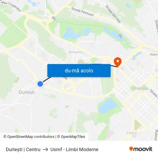 Harta de Durlești | Centru către Usmf - Limbi Moderne