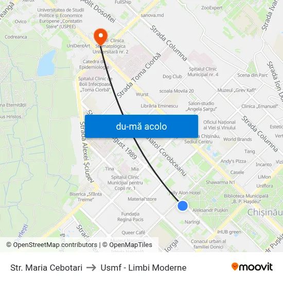 Harta de Str. Maria Cebotari către Usmf - Limbi Moderne