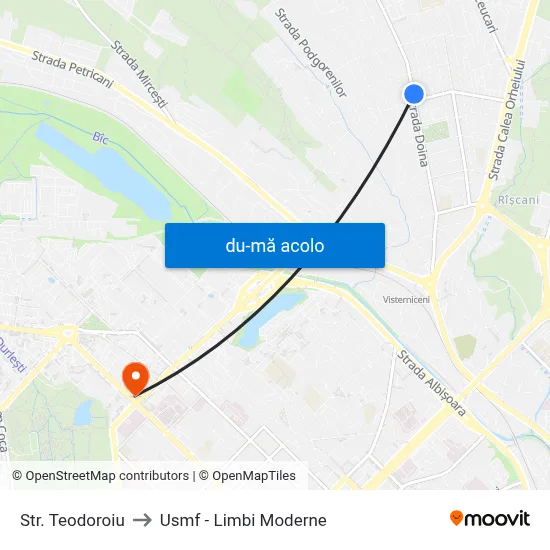 Harta de Str. Teodoroiu către Usmf - Limbi Moderne