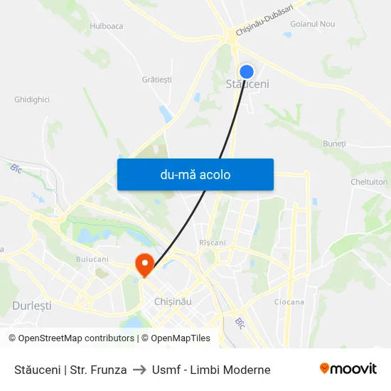 Harta de Stăuceni | Str. Frunza către Usmf - Limbi Moderne