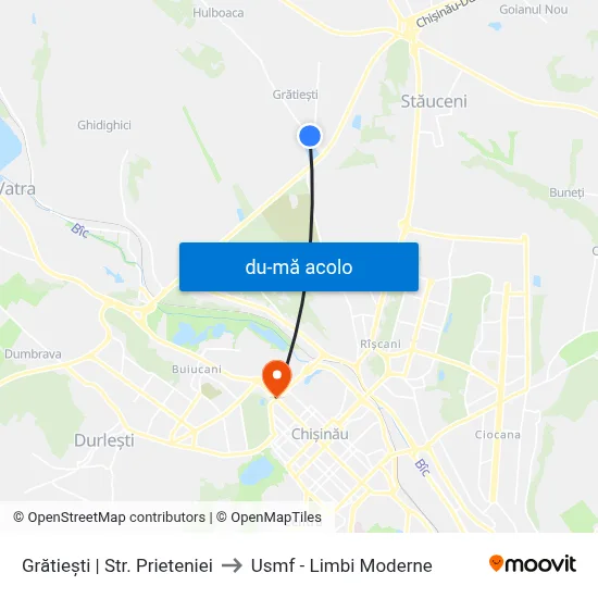 Harta de Grătiești | Str. Prieteniei către Usmf - Limbi Moderne