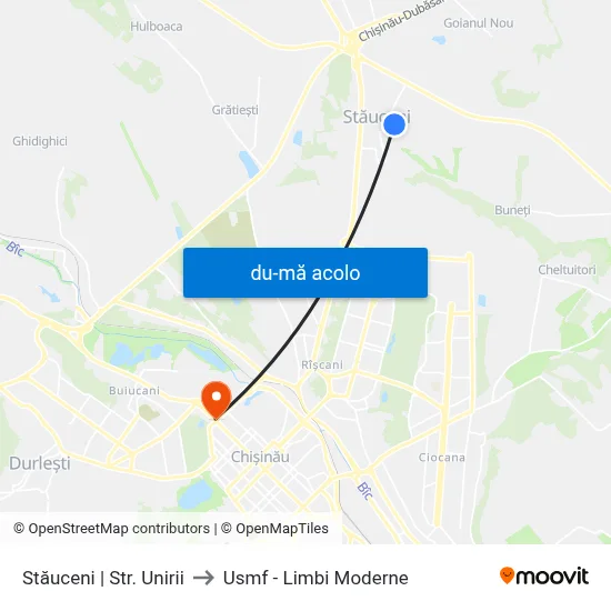 Harta de Stăuceni | Str. Unirii către Usmf - Limbi Moderne