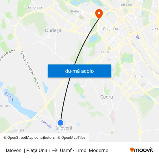 Harta de Ialoveni | Piața Unirii către Usmf - Limbi Moderne